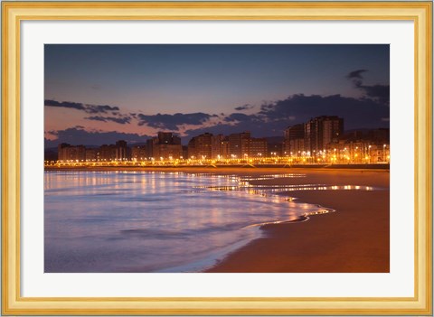 Framed Buildings On Playa de San Lorenzo Beach, Gijon, Spain Print