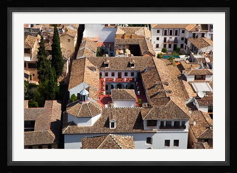 Framed Rooftops of the town of Granada seen from the Alhambra, Spain Print