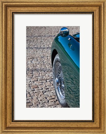 Framed Spain, Avila, classic car 1950s Jaguar XK-150S Print