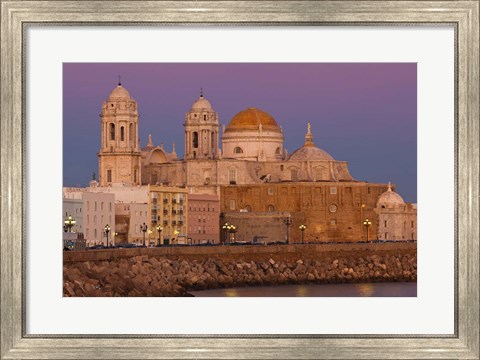 Framed Spain, Cadiz, Cathedral, Dusk Print