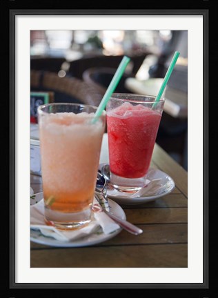 Framed Spain, Madrid Fresh granita served in a sidewalk caf? Print