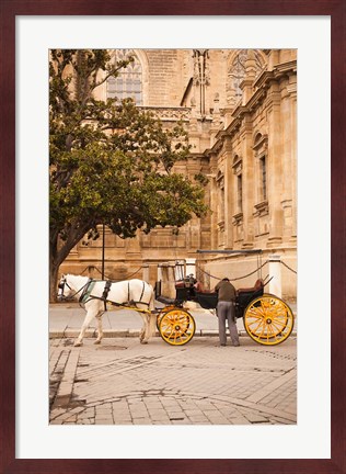 Framed Spain, Seville, Horse carriage, Plaza del Triunfo Print