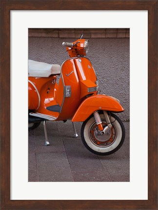 Framed Vespa Scooter, Llanes, Spain Print
