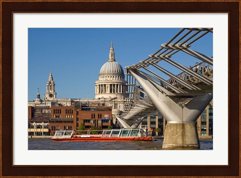 Framed Millennium Bridge, St Pauls Cathedral, London, England Print