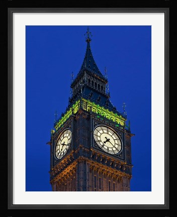 Framed Famous Big Ben Clock Tower illuminated at dusk, London, England Print