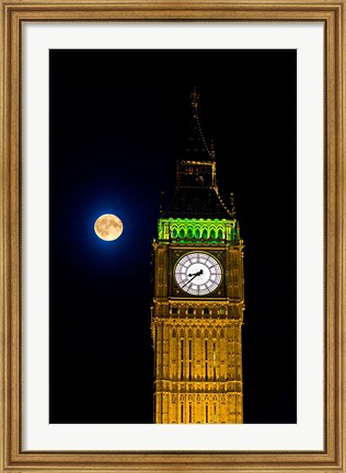 Framed London, Big Ben Clock tower, the moon Print