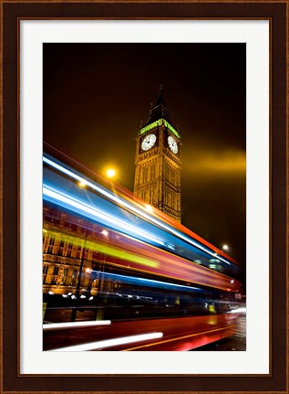 Framed London, Big Ben, Houses of Parliament, Red bus Print