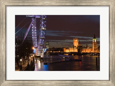Framed Houses of Parliament and London Eye, London, England Print