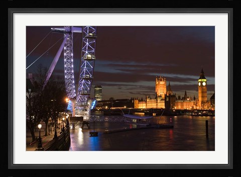 Framed Houses of Parliament and London Eye, London, England Print