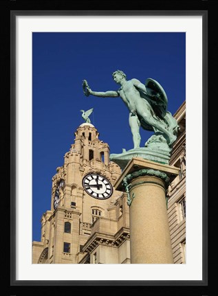 Framed Liver Building and Statue, Liverpool, Merseyside, England Print
