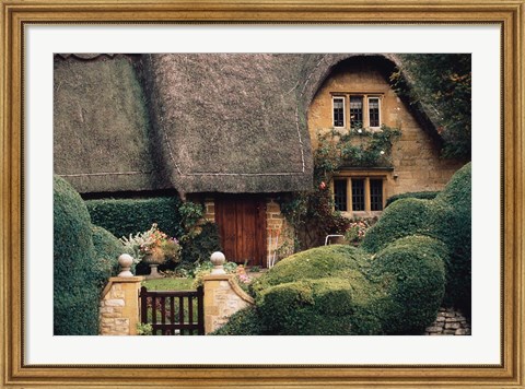 Framed Thatched Roof Home and Garden, Chipping Campden, England, Print