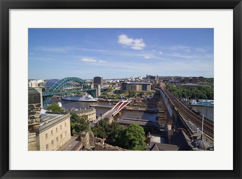 Framed View Over the Tyne Bridges, Newcastle on Tyne, Tyne and Wear, England Print