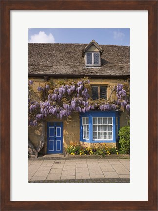 Framed Wisteria Covered Cottage, Broadway, Cotswolds, England Print