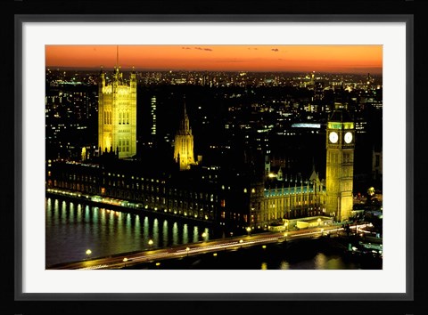 Framed Big Ben and the Houses of Parliament at Dusk, London, England Print