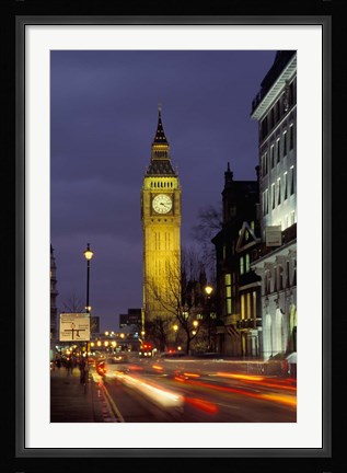 Framed Big Ben at night with traffic, London, England Print