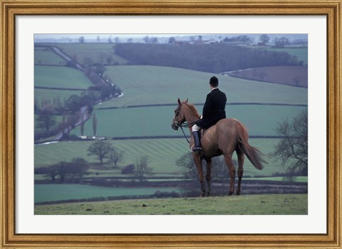 Framed Man on horse, Leicestershire, England Print