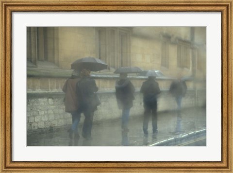 Framed Walking in the rain, Oxford University, England Print