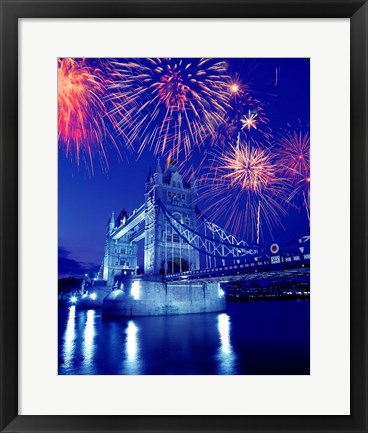 Framed Fireworks over the Tower Bridge, London, Great Britain, UK Print
