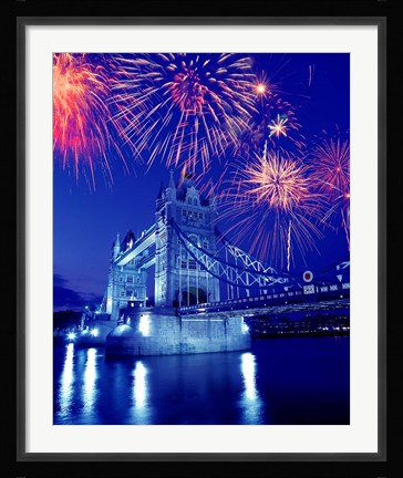 Framed Fireworks over the Tower Bridge, London, Great Britain, UK Print