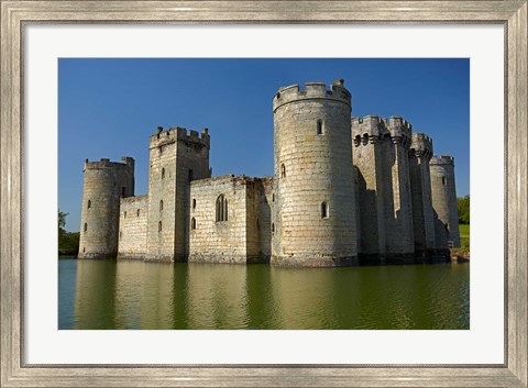 Framed Bodiam Castle (1385), reflected in moat, East Sussex, England Print