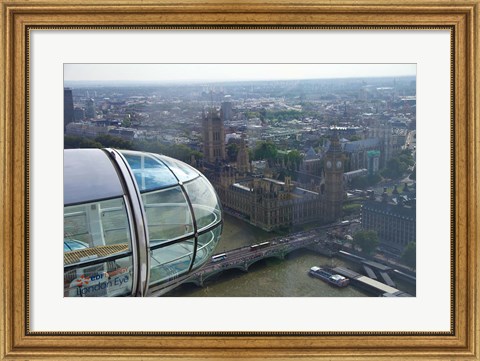Framed London Eye as it passes Parliament and Big Ben, Thames River, London, England Print