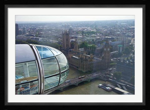 Framed London Eye as it passes Parliament and Big Ben, Thames River, London, England Print