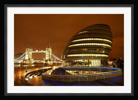 Framed Tower Bridge, City Hall, London, England Print