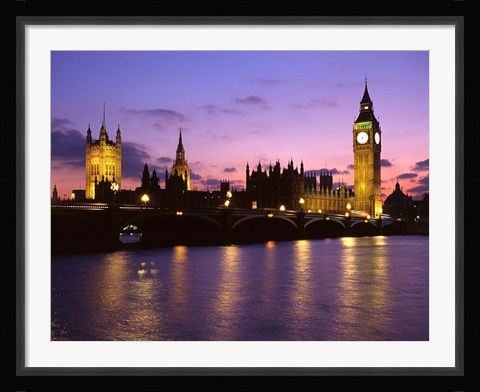 Framed Big Ben, Houses of Parliament and the River Thames at Dusk, London, England Print
