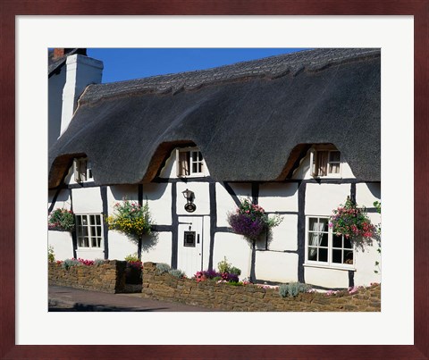 Framed Thatched Cottage, Warwickshire, England Print