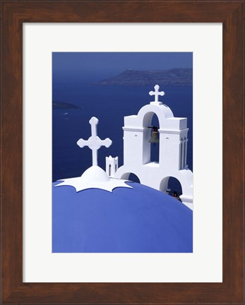 Framed Dome and Crosses of Greek Church, Santorini, Greece Print
