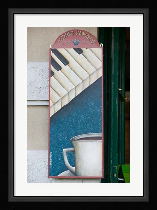 Framed Cafe Sign, Lesvos, Mytilini, Aegean Islands, Greece Print