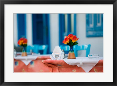 Framed Cafe Table, Kokkari, Samos, Aegean Islands, Greece Print