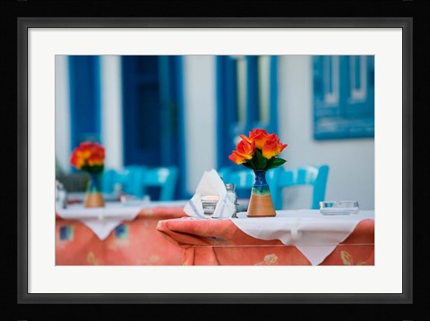Framed Cafe Table, Kokkari, Samos, Aegean Islands, Greece Print