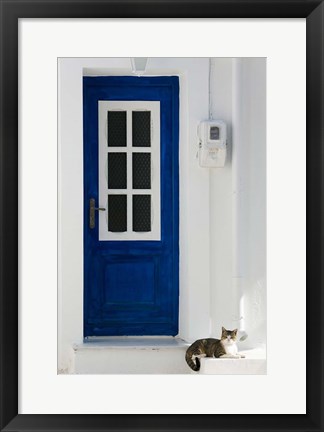 Framed Greece, Aegean Islands, Samos, Door, Cat Print
