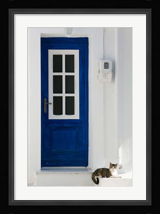 Framed Greece, Aegean Islands, Samos, Door, Cat Print