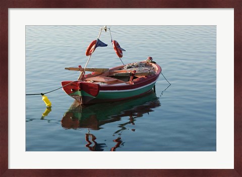 Framed Harbor Fishing Boat, Lesvos, Mytilini, Aegean Islands, Greece Print