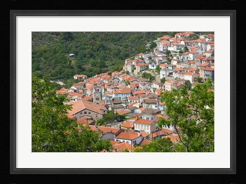 Framed Hillside Town View, Agiasos, Lesvos, Mytilini, Aegean Islands, Greece Print