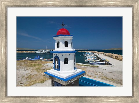 Framed Miniature Fishing Harbor Chapel, Sigri, Lesvos, Mithymna, Northeastern Aegean Islands, Greece Print
