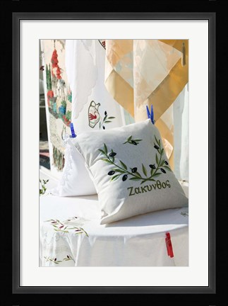 Framed Pilow with Embroidery, Anafonitria, Zakynthos, Ionian Islands, Greece Print