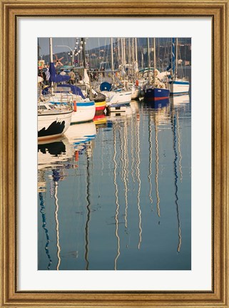 Framed Sailboat Reflections, Southern Harbor, Lesvos, Mithymna, Northeastern Aegean Islands, Greece Print