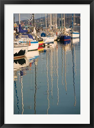 Framed Sailboat Reflections, Southern Harbor, Lesvos, Mithymna, Northeastern Aegean Islands, Greece Print