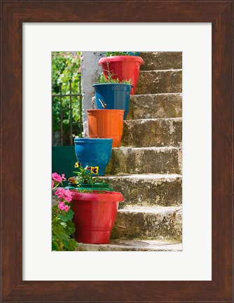 Framed Staircase with Flower Planters, Fiskardo, Kefalonia, Ionian Islands, Greece Print