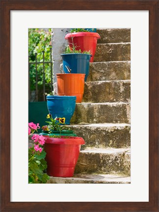 Framed Staircase with Flower Planters, Fiskardo, Kefalonia, Ionian Islands, Greece Print