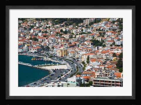 Framed Town View with Harbor, Vathy, Samos, Aegean Islands, Greece Print