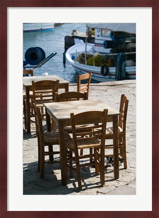 Framed Waterfront Cafe Tables, Skala Sykaminia, Lesvos, Mithymna, Northeastern Aegean Islands, Greece Print