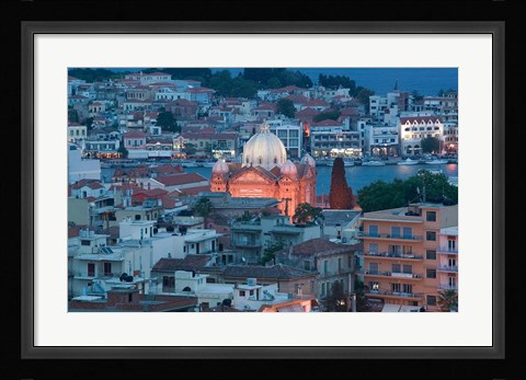 Framed Waterfront View of Southern Harbor and Agios Therapon Church, Lesvos, Mytilini, Aegean Islands, Greece Print