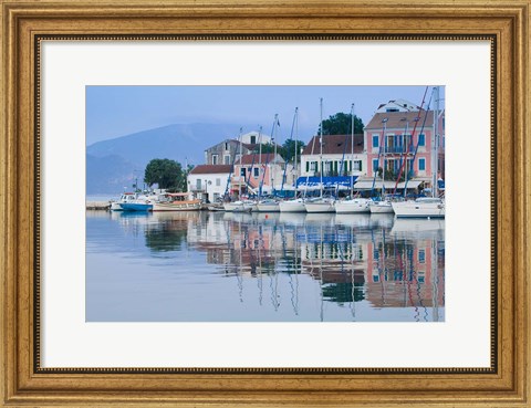 Framed Yacht Harbor, Fiskardo, Kefalonia, Ionian Islands, Greece Print