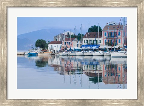 Framed Yacht Harbor, Fiskardo, Kefalonia, Ionian Islands, Greece Print