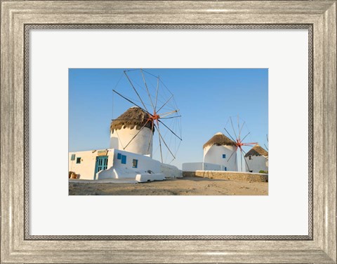 Framed Mykonos, Greece Famous five windmills at sunrise Print