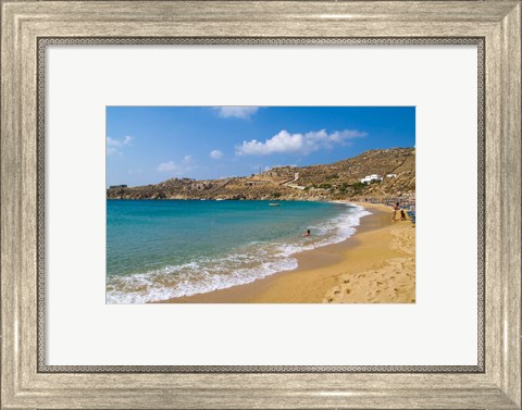 Framed Super Paradise Beach, Mykonos, Greece Print